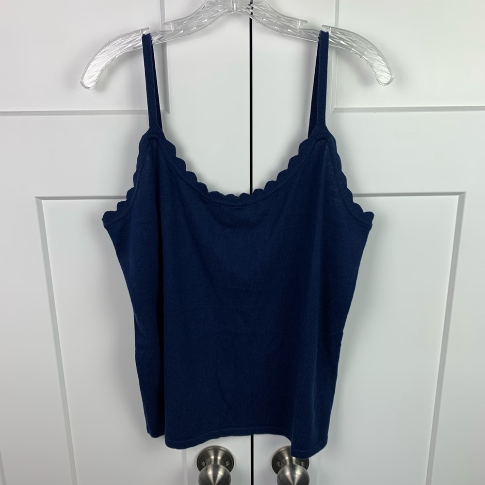 NWT J Crew Factory XL Scalloped sweater shell Tank Navy Blue Preppy